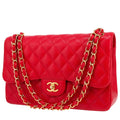Chanel Timeless Jumbo shoulder bag in red quilted grained leather