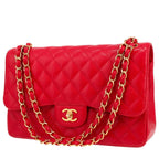 Chanel Timeless Jumbo shoulder bag in red quilted grained leather