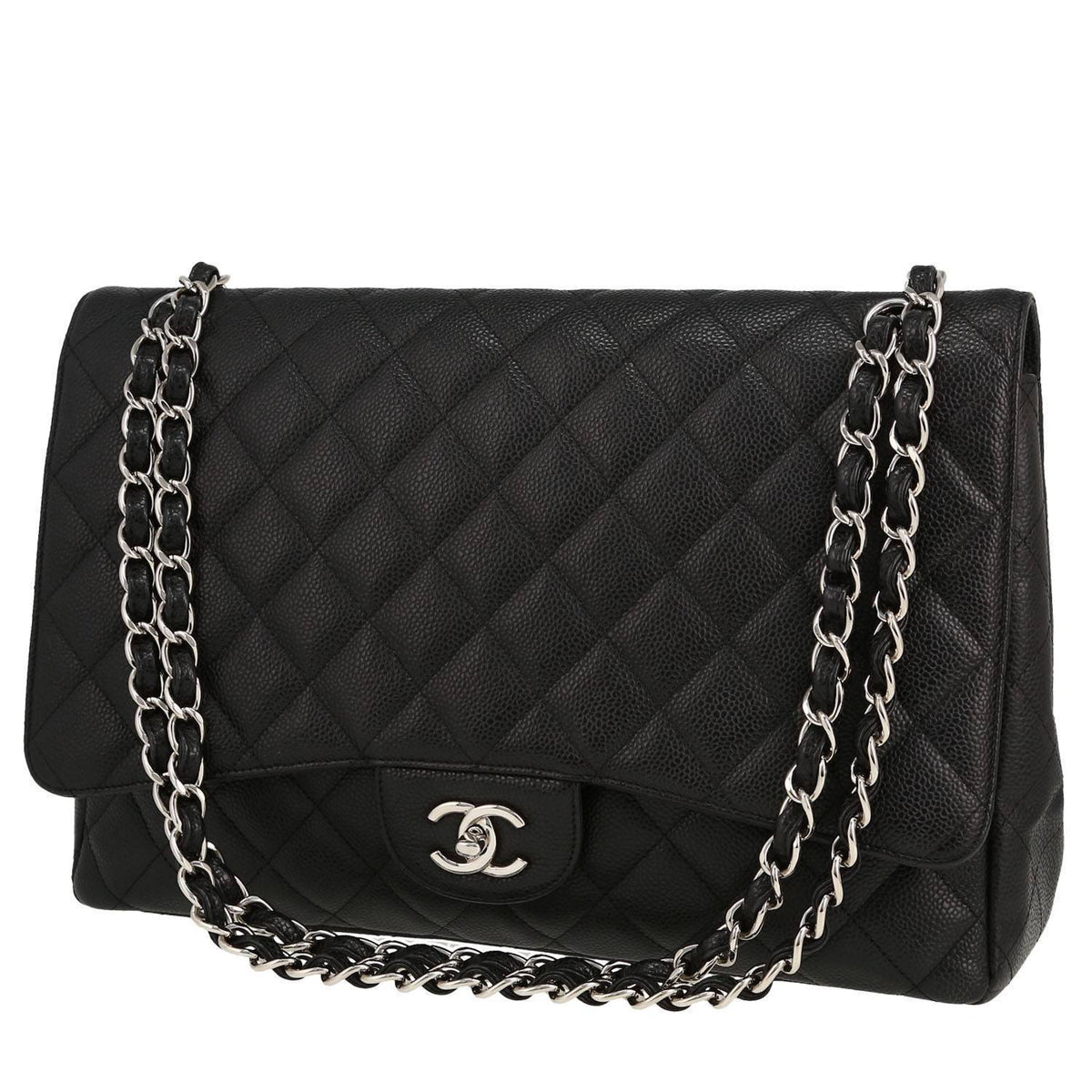 Chanel Timeless Maxi Jumbo handbag in black quilted grained leather
