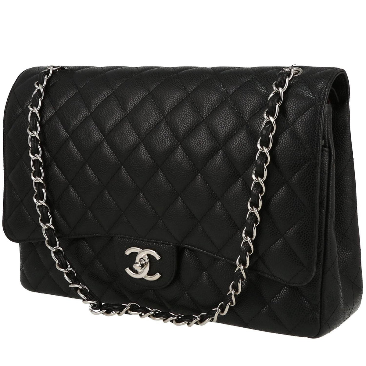Chanel Timeless Maxi Jumbo handbag in black quilted grained leather