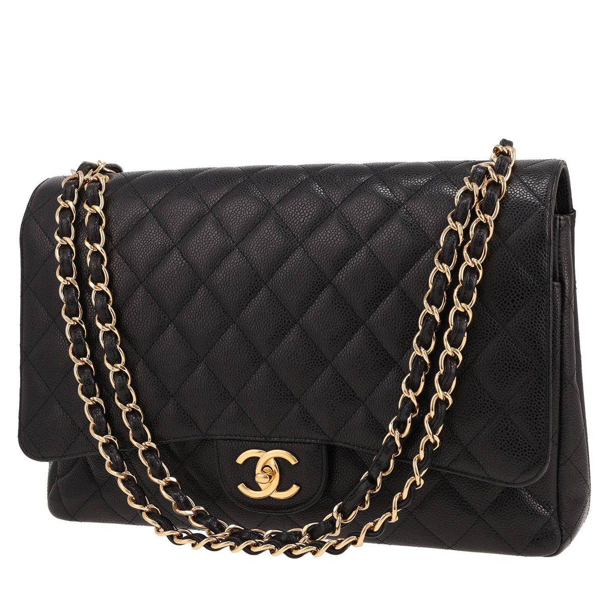 Chanel Timeless Maxi Jumbo shoulder bag in black quilted grained leather