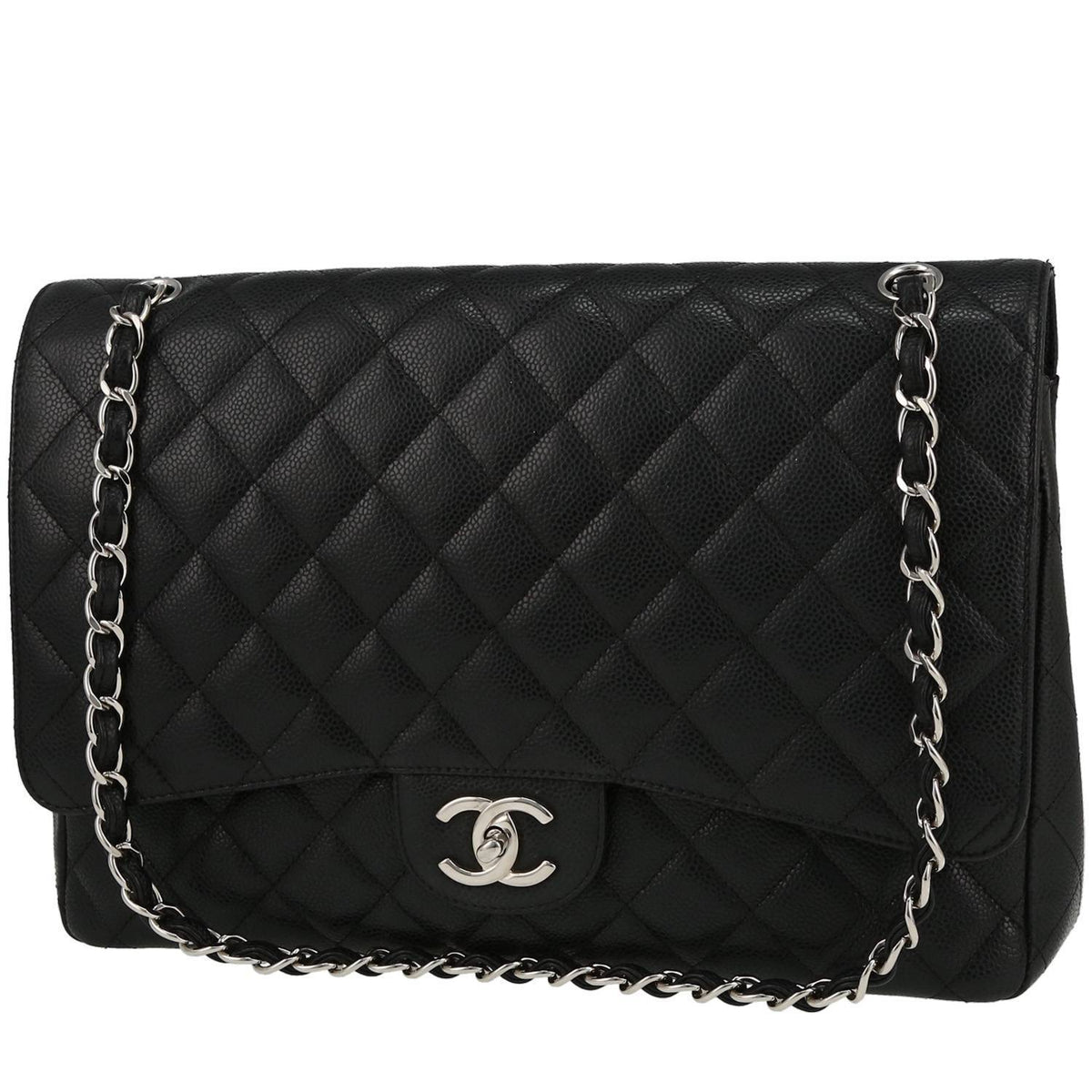Chanel Timeless Maxi Jumbo shoulder bag in black quilted grained leather