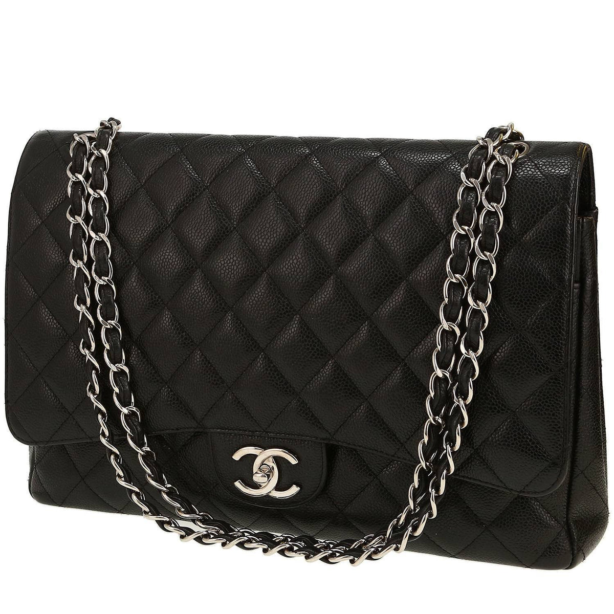 Chanel Timeless Maxi Jumbo shoulder bag in black quilted grained leather