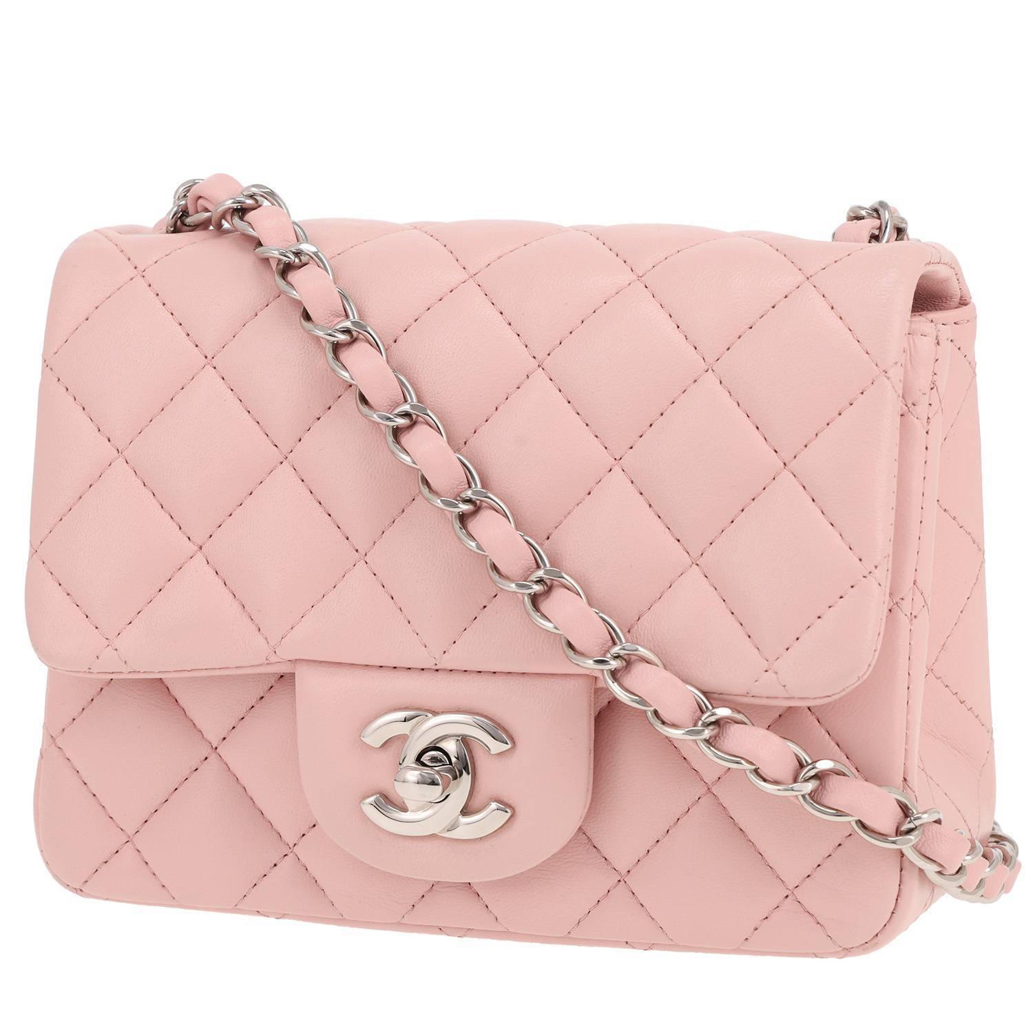 Chanel Timeless Mini Carré shoulder bag in pink quilted leather