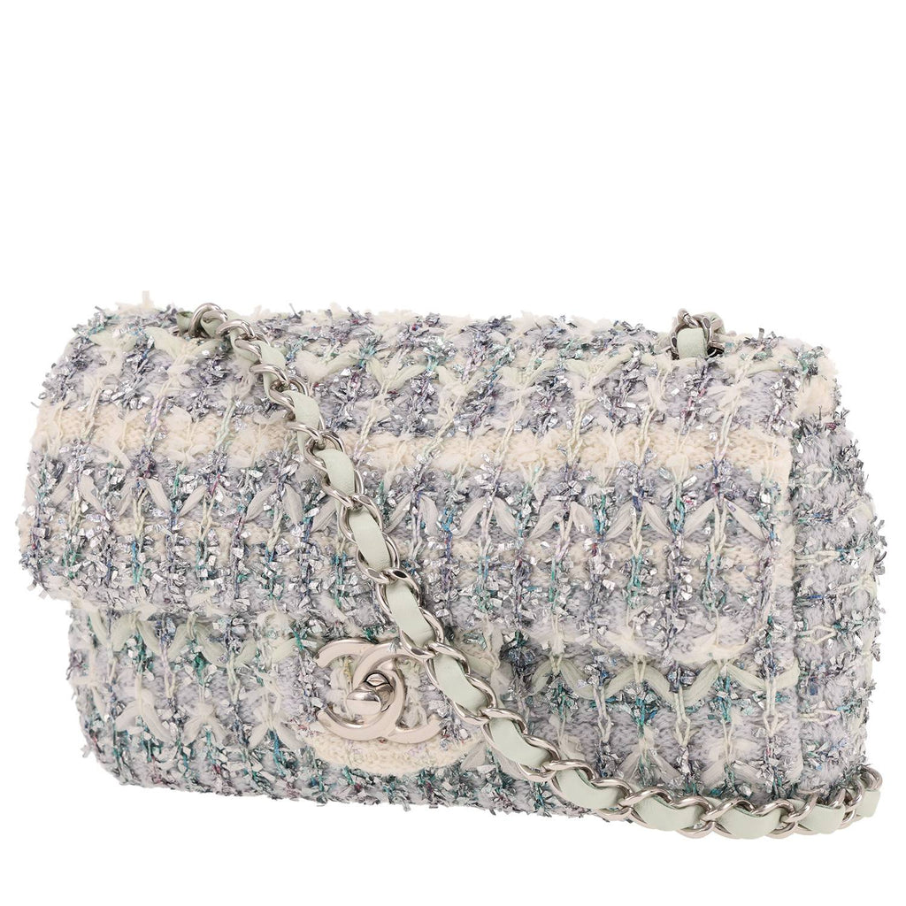 Chanel Timeless shoulder bag in white, purple and silver tweed