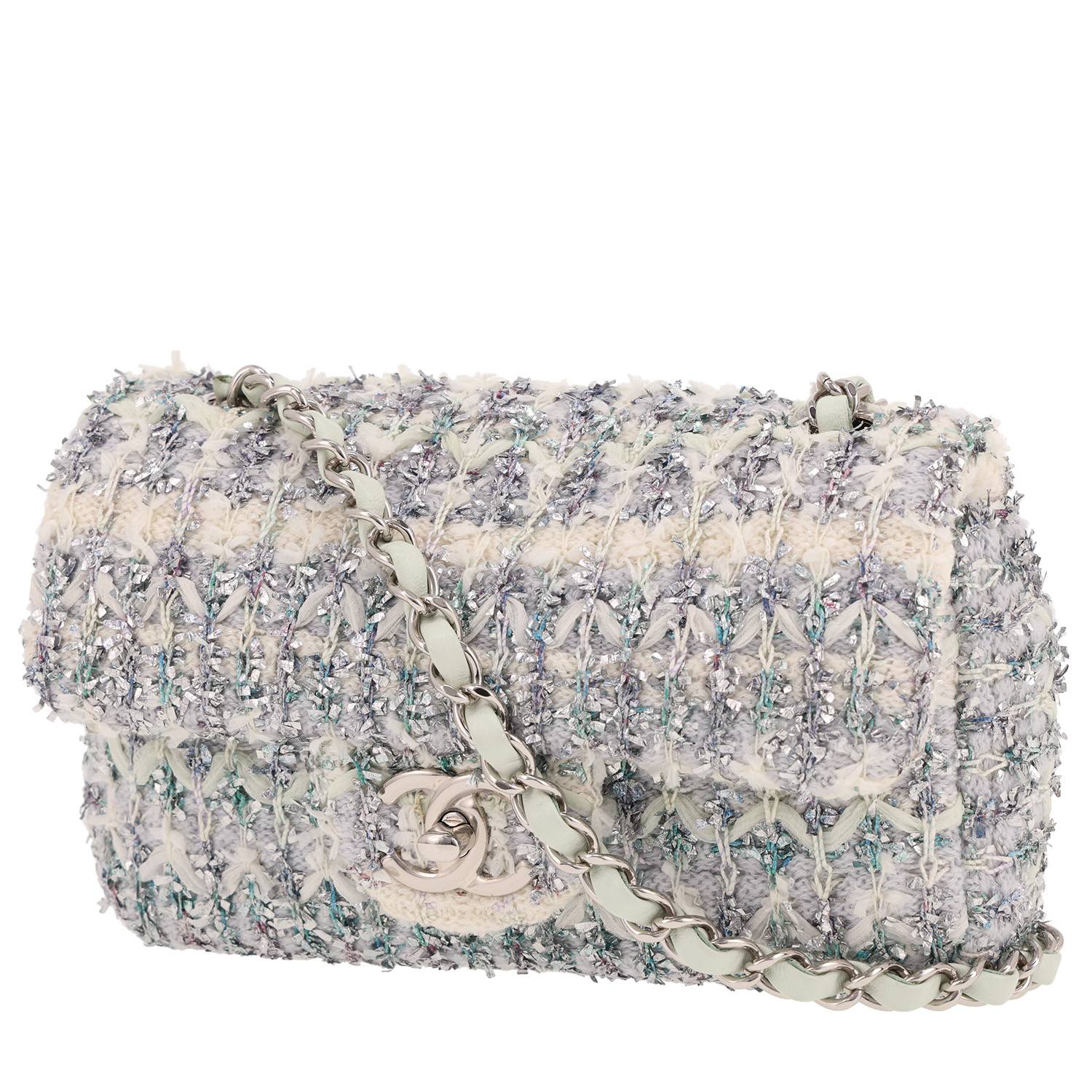 Chanel Timeless shoulder bag in white, purple and silver tweed