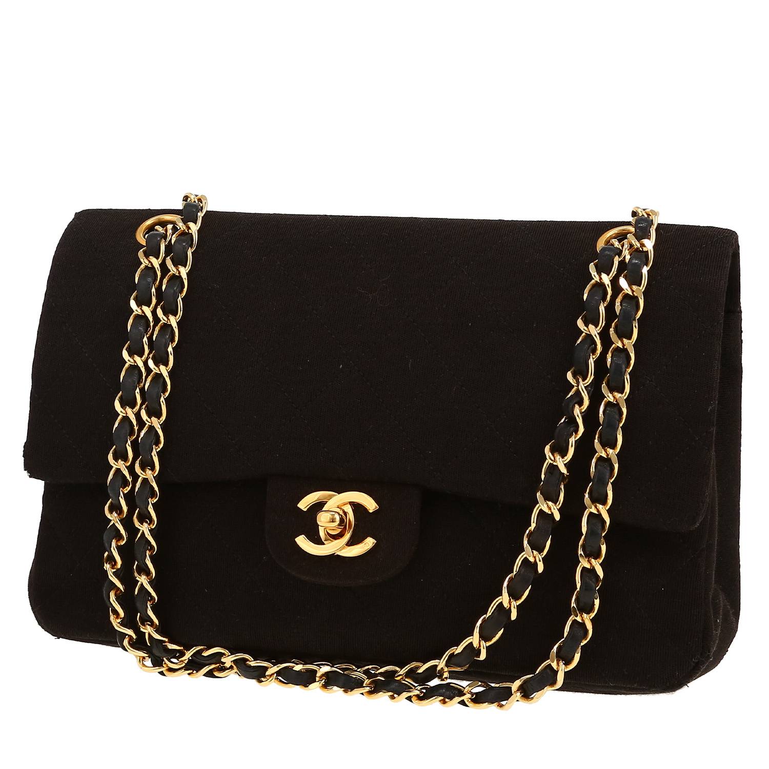 Chanel Timeless Vintage handbag in black jersey canvas