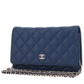 Chanel Wallet on Chain shoulder bag in blue quilted grained leather