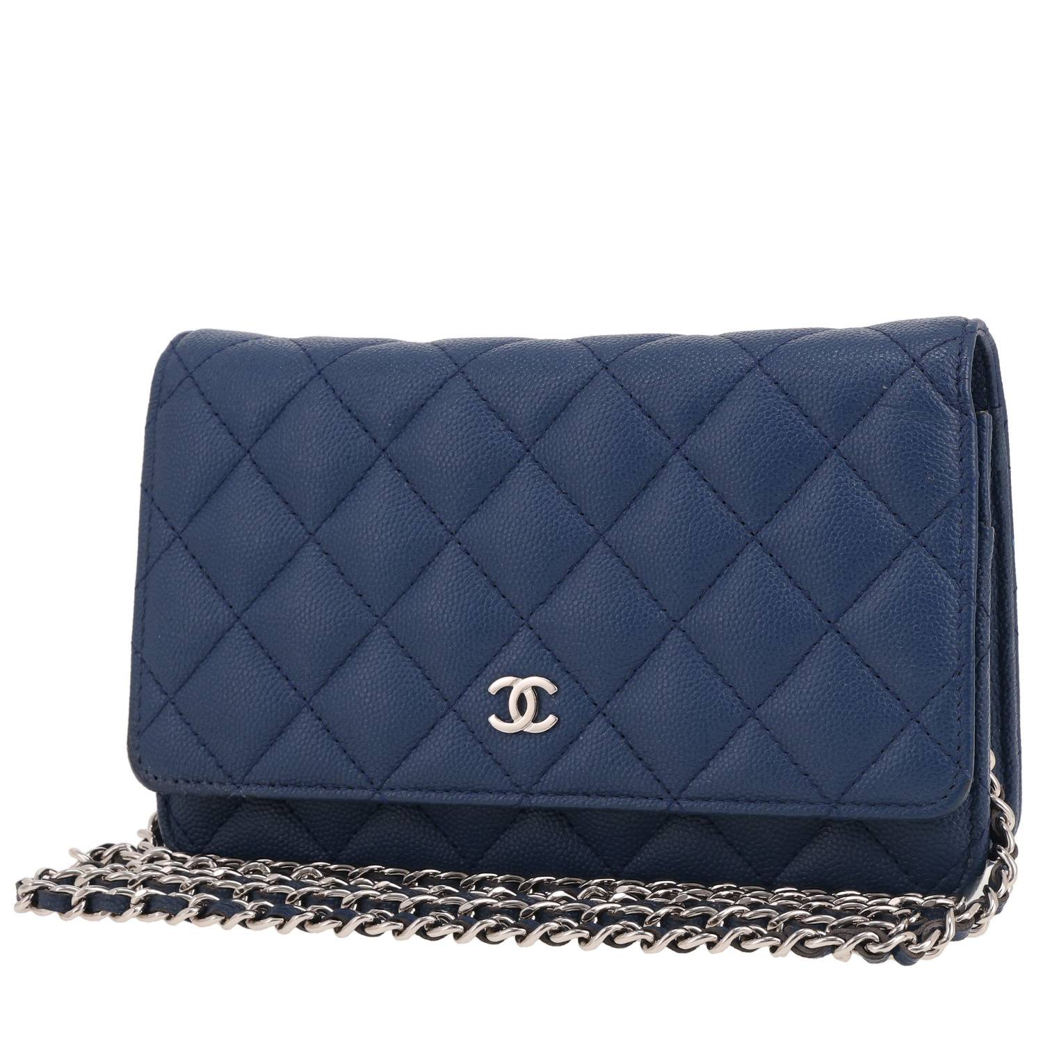 Chanel Wallet on Chain shoulder bag in blue quilted grained leather