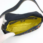 FENDI DENIM FLORAL BEADED BAGUETTE BAG