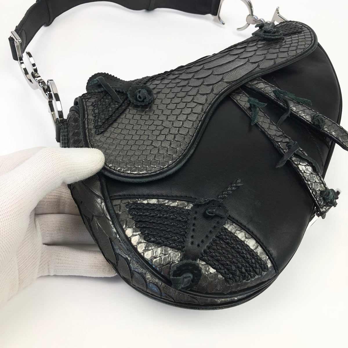 CHRISTIAN DIOR HOLLYWOOD PYTHON LEATHER SADDLE BAG