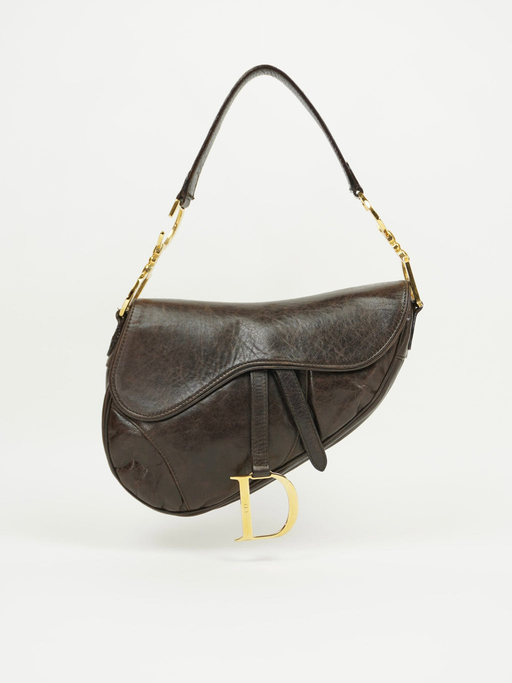 CHRISTIAN DIOR BROWN LEATHER SADDLE BAG
