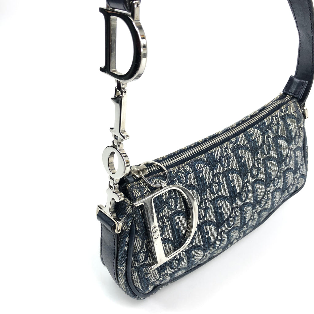 CHRISTIAN DIOR MONOGRAM SHOULDER BAG WITH SILVER DETAILING