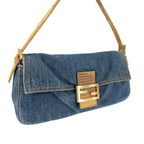 FENDI DENIM BAGUETTE BAG WITH LIZARD DETAILING
