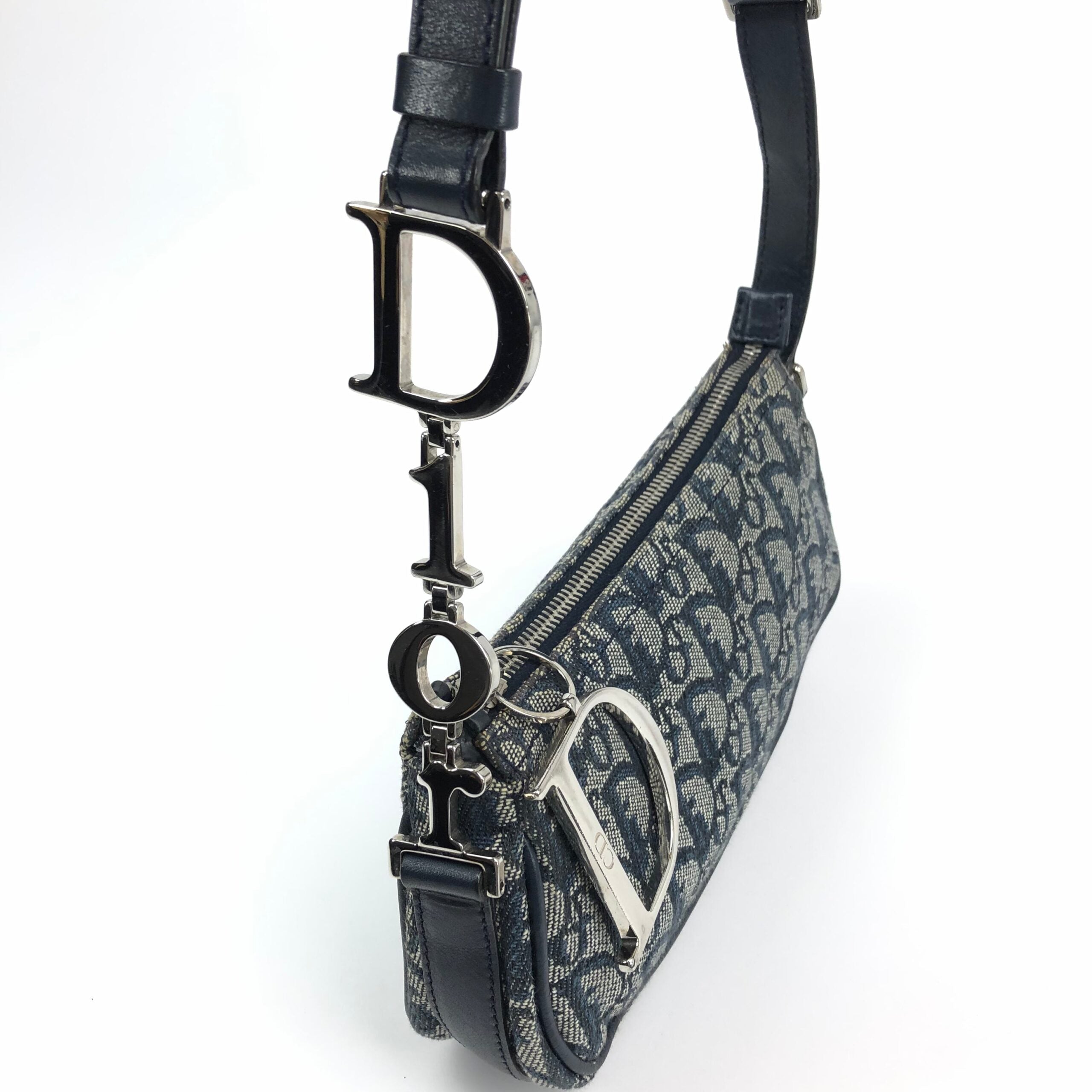 CHRISTIAN DIOR MONOGRAM SHOULDER BAG WITH SILVER DETAILING
