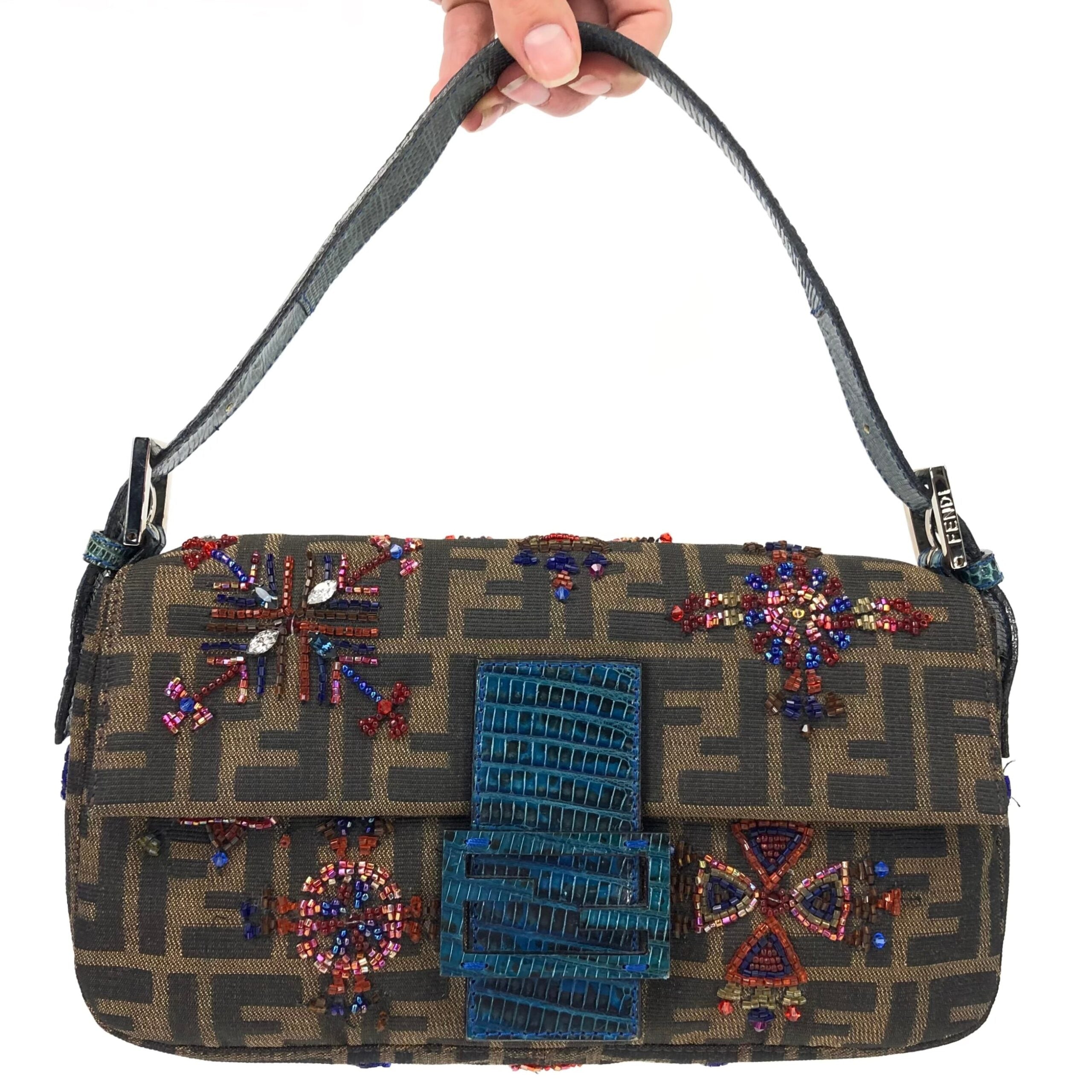 FENDI ZUCCA BEADED BAGUETTE BAG