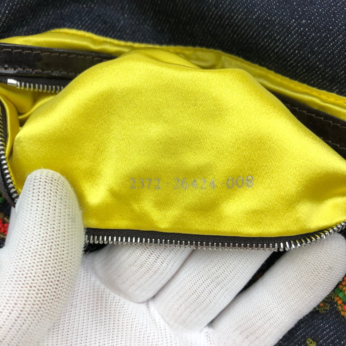 FENDI DENIM FLORAL BEADED BAGUETTE BAG