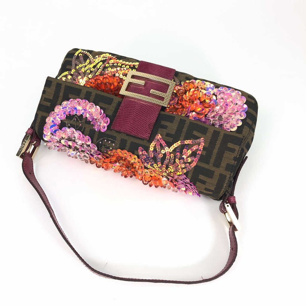 FENDI BEADED BAGUETTE BAG WITH EXOTIC LIZARD DETAILING