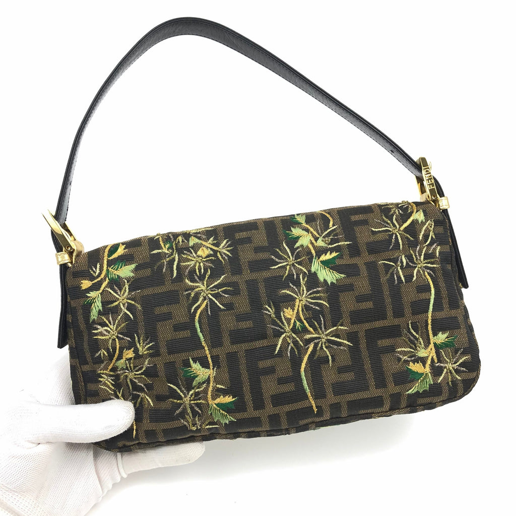 FENDI ZUCCA FLORAL BAGUETTE BAG