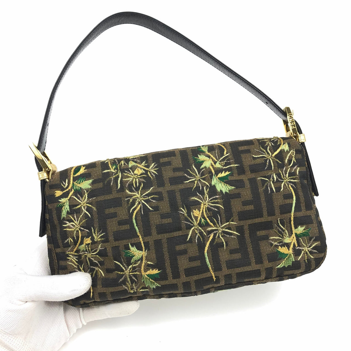 FENDI ZUCCA FLORAL BAGUETTE BAG