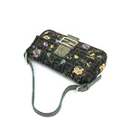 FENDI ZUCCA FLORAL EMBROIDERED BAGUETTE BAG WITH EXOTIC LIZARD DETAILING