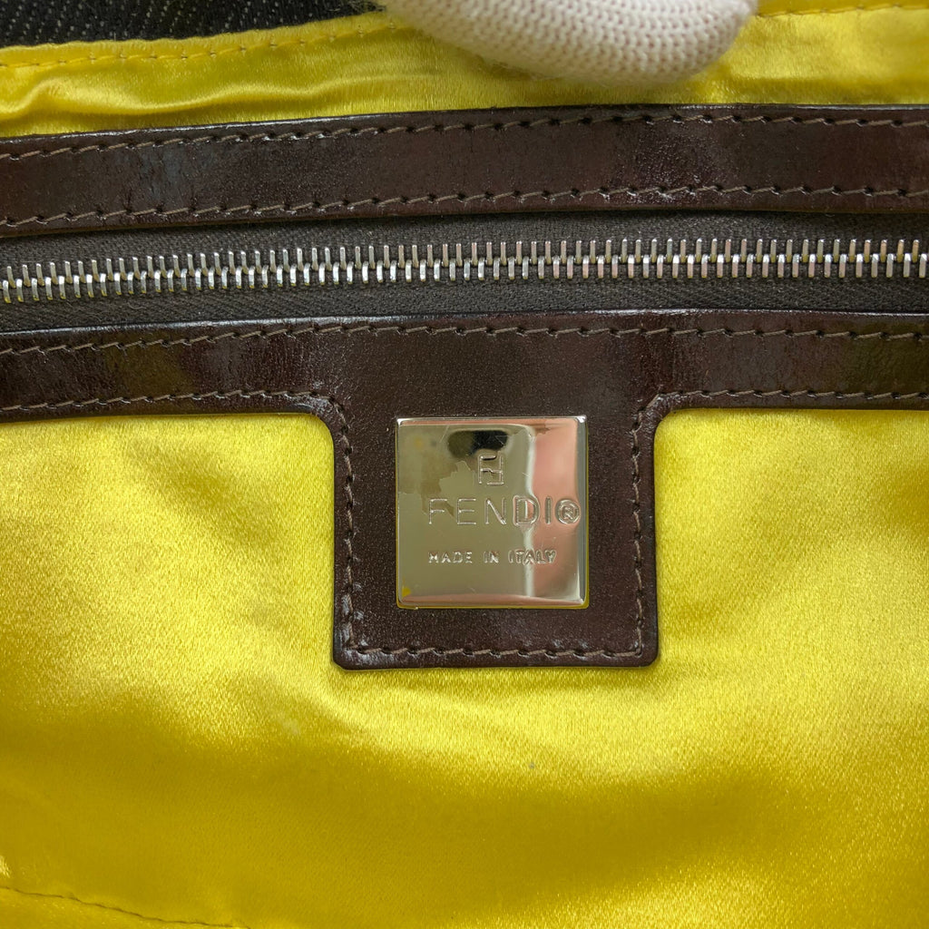 FENDI DENIM FLORAL BEADED BAGUETTE BAG