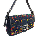 FENDI DENIM BEADED BAGUETTE BAG