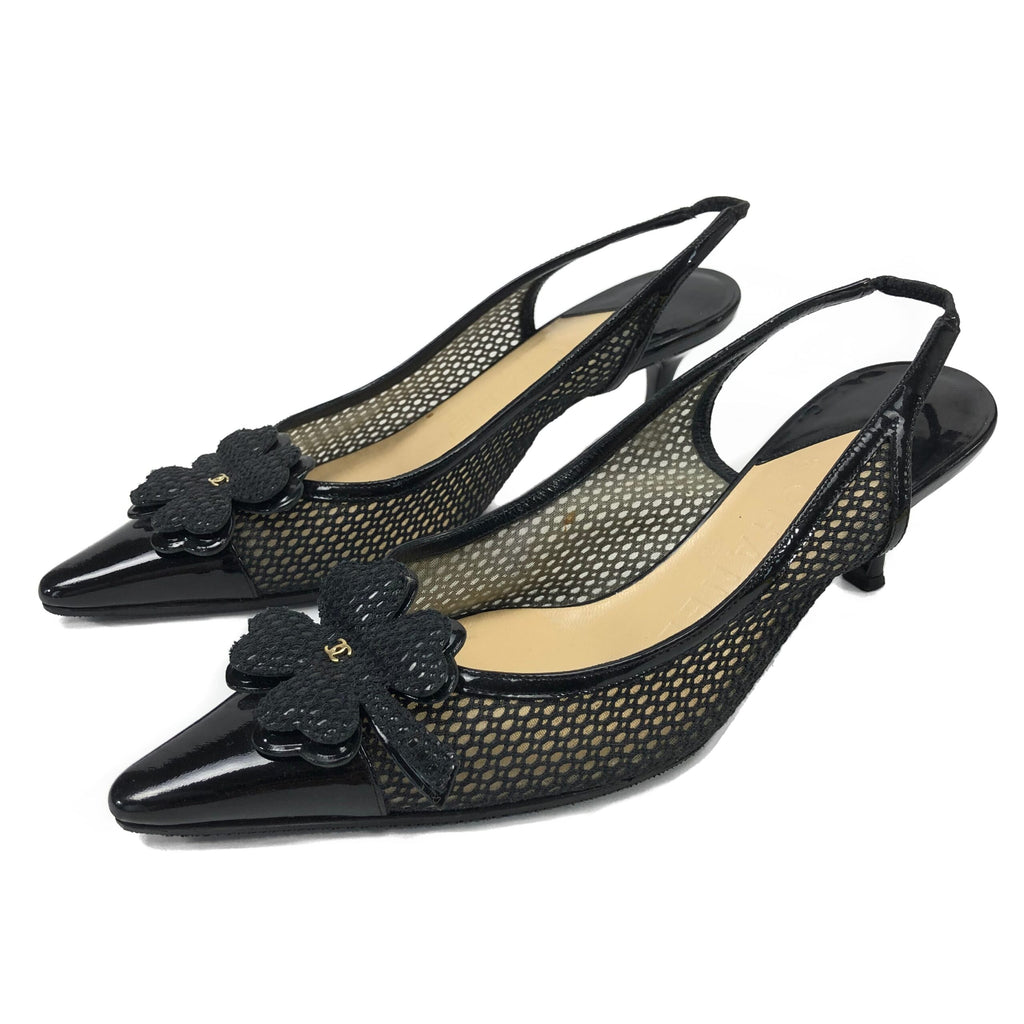 CHANEL LOGO SLING-BACK MULE HEELS