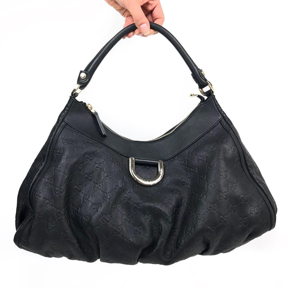 GUCCI MONOGRAM LEATHER ABBEY BAG