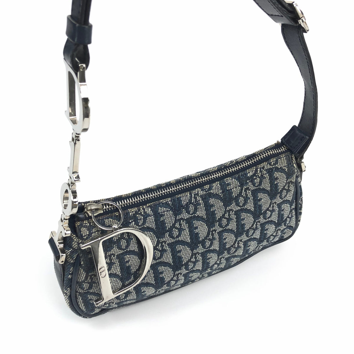 CHRISTIAN DIOR MONOGRAM SHOULDER BAG WITH SILVER DETAILING