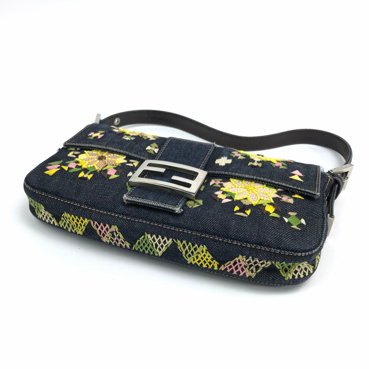FENDI BEADED DENIM BAGUETTE