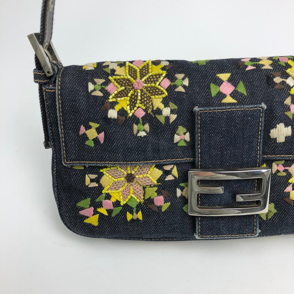 FENDI BEADED DENIM BAGUETTE