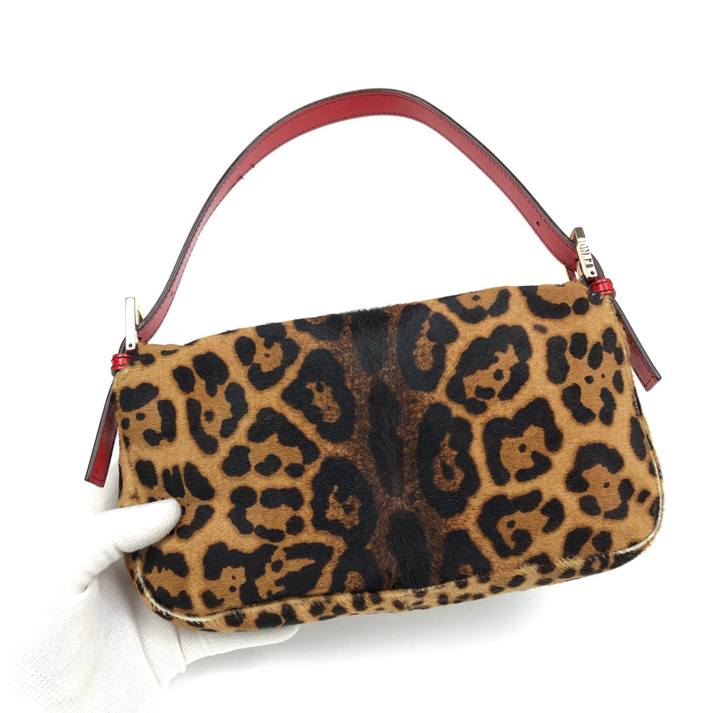 FENDI LEOPARD PONY HAIR BAGUETTE SHOULDER BAG
