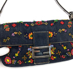 FENDI DENIM BEADED BAGUETTE BAG
