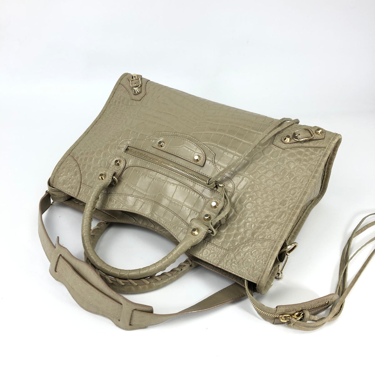 BALENCIAGA CROCODILE EMBOSSED LEATHER CITY BAG