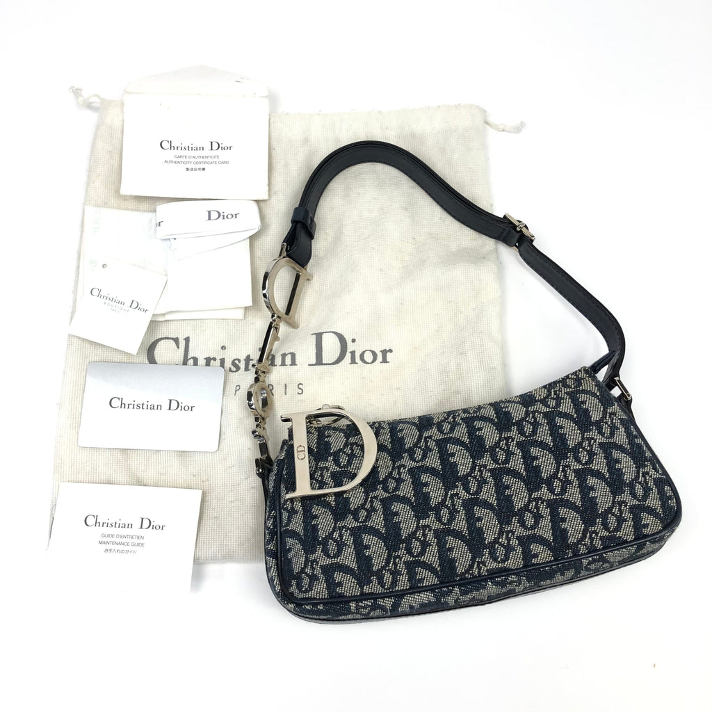 CHRISTIAN DIOR MONOGRAM SHOULDER BAG WITH SILVER DETAILING