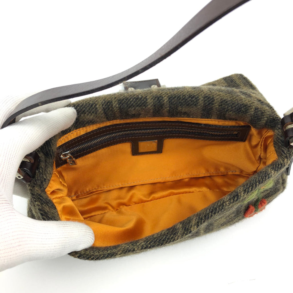 FENDI ZUCCA CASHMERE WOOL BAGUETTE SHOULDER BAG