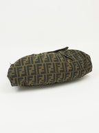 FENDI ZUCCA SHOULDER BAG WITH CROCODILE EMBOSSED TRIM