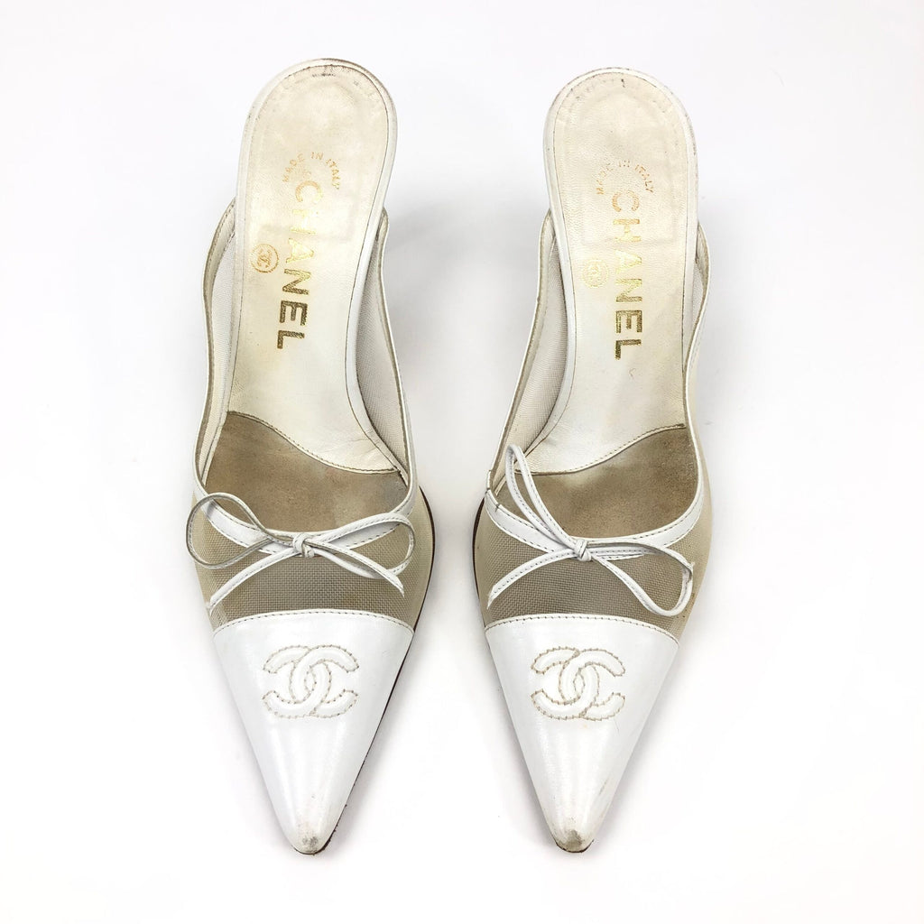 CHANEL LOGO KITTEN HEELS