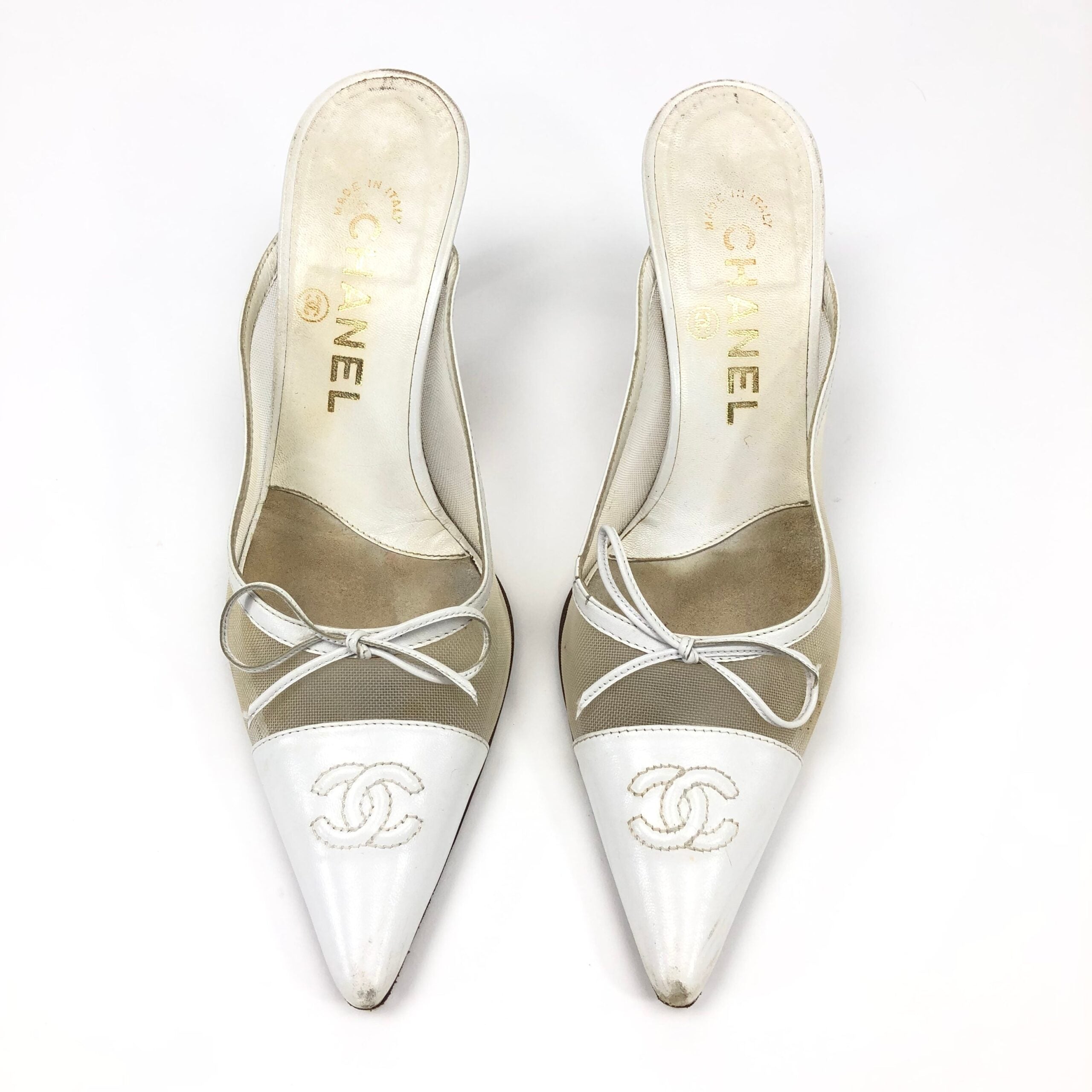 CHANEL LOGO KITTEN HEELS