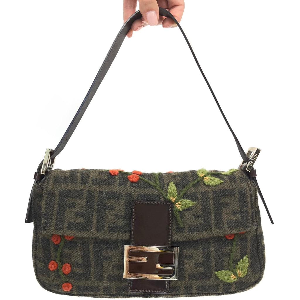 FENDI ZUCCA CASHMERE WOOL BAGUETTE SHOULDER BAG