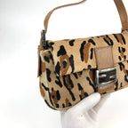 FENDI LEOPARD CALF HAIR BAGUETTE SHOULDER BAG