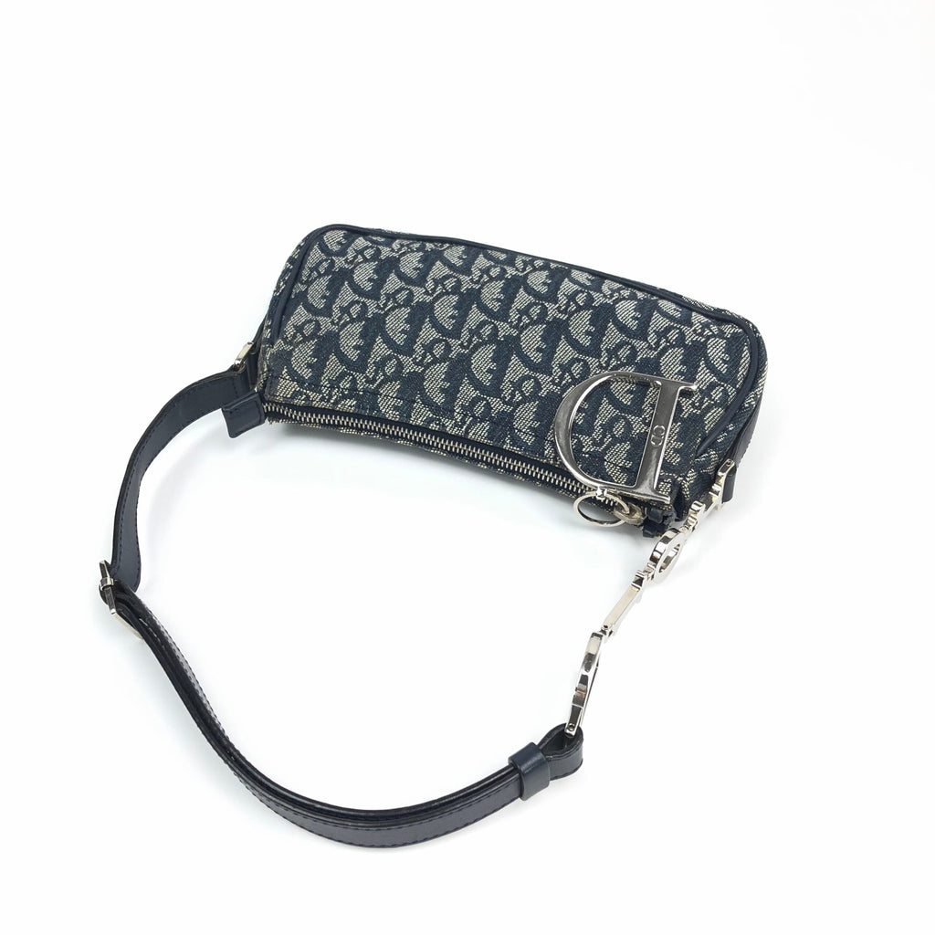 CHRISTIAN DIOR MONOGRAM SHOULDER BAG WITH SILVER DETAILING