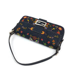 FENDI DENIM FLORAL BEADED BAGUETTE BAG