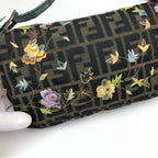 FENDI ZUCCA FLORAL EMBROIDERED BAGUETTE BAG WITH EXOTIC LIZARD DETAILING
