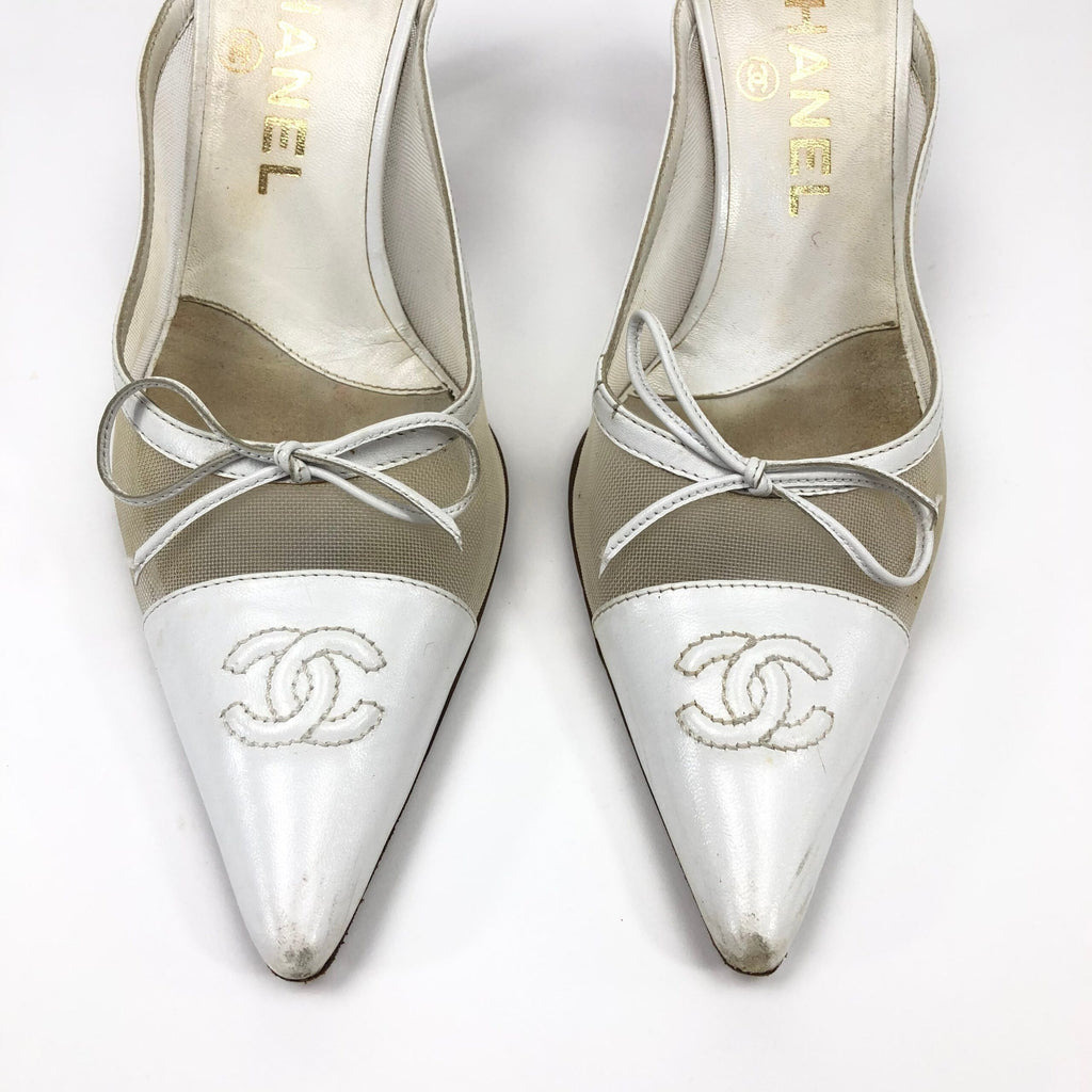 CHANEL LOGO KITTEN HEELS