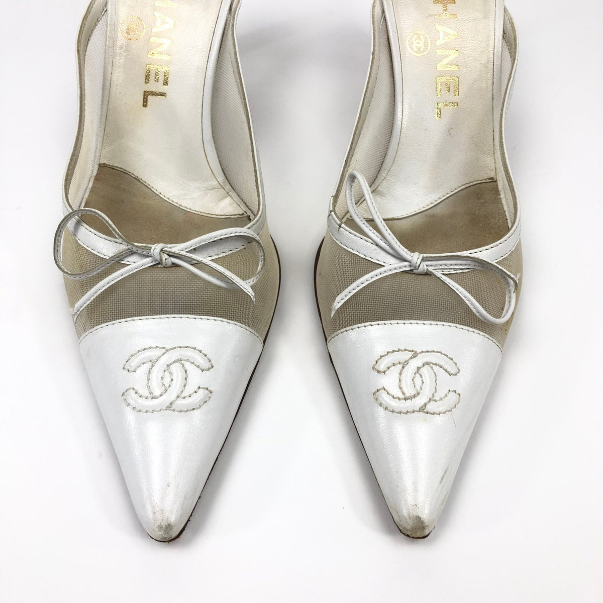 CHANEL LOGO KITTEN HEELS