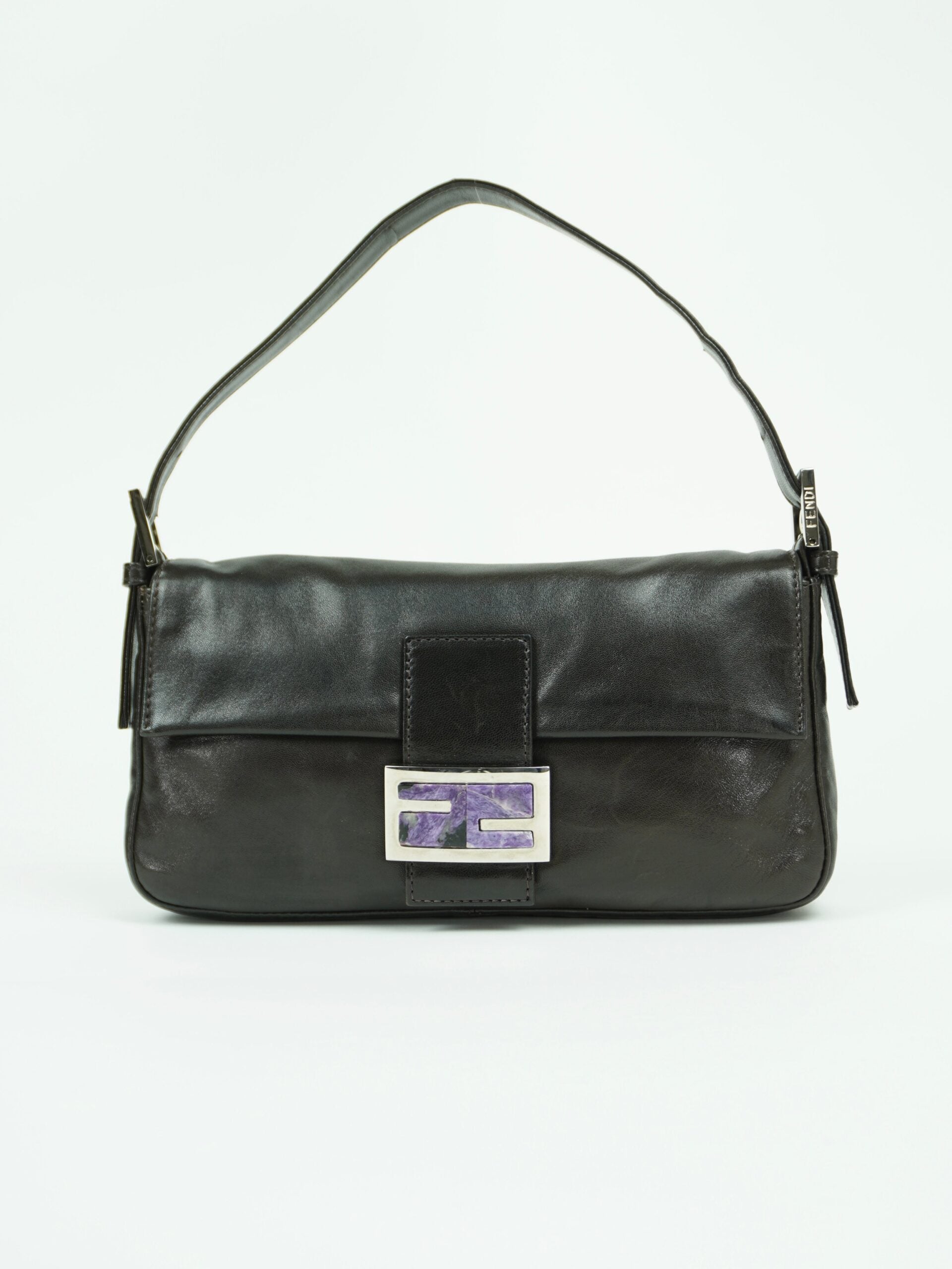 FENDI LEATHER BAGUETTE WITH MARBLE BUCKLE
