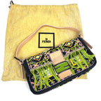 FENDI BEADED DENIM BAGUETTE WITH SNAKESKIN DETAILING