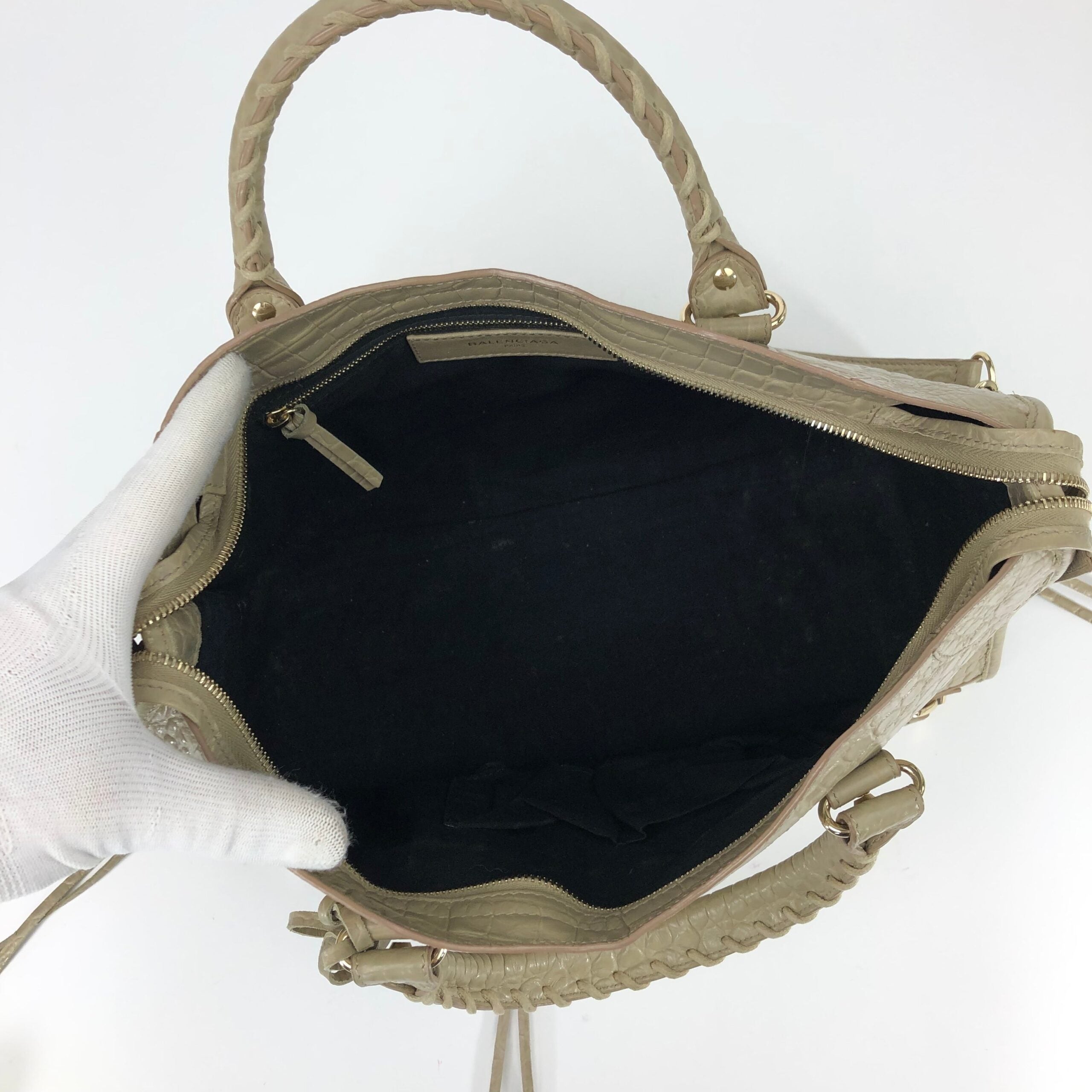 BALENCIAGA CROCODILE EMBOSSED LEATHER CITY BAG